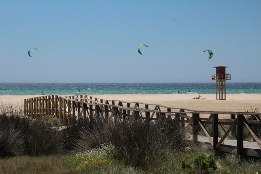 Los Lances Beach in Tarifa, with Kites flying