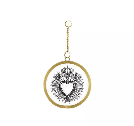 Marco decorativo de vidrio y latón con cadena