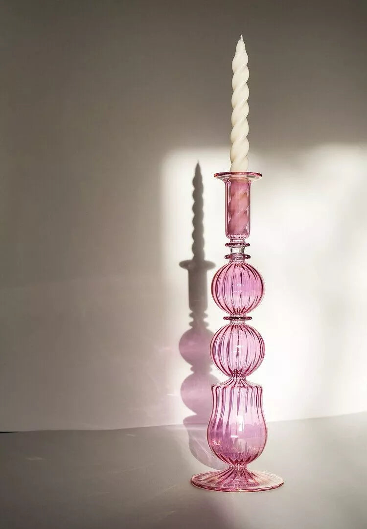 Habituari Pink Blown Candle Holder in Glass