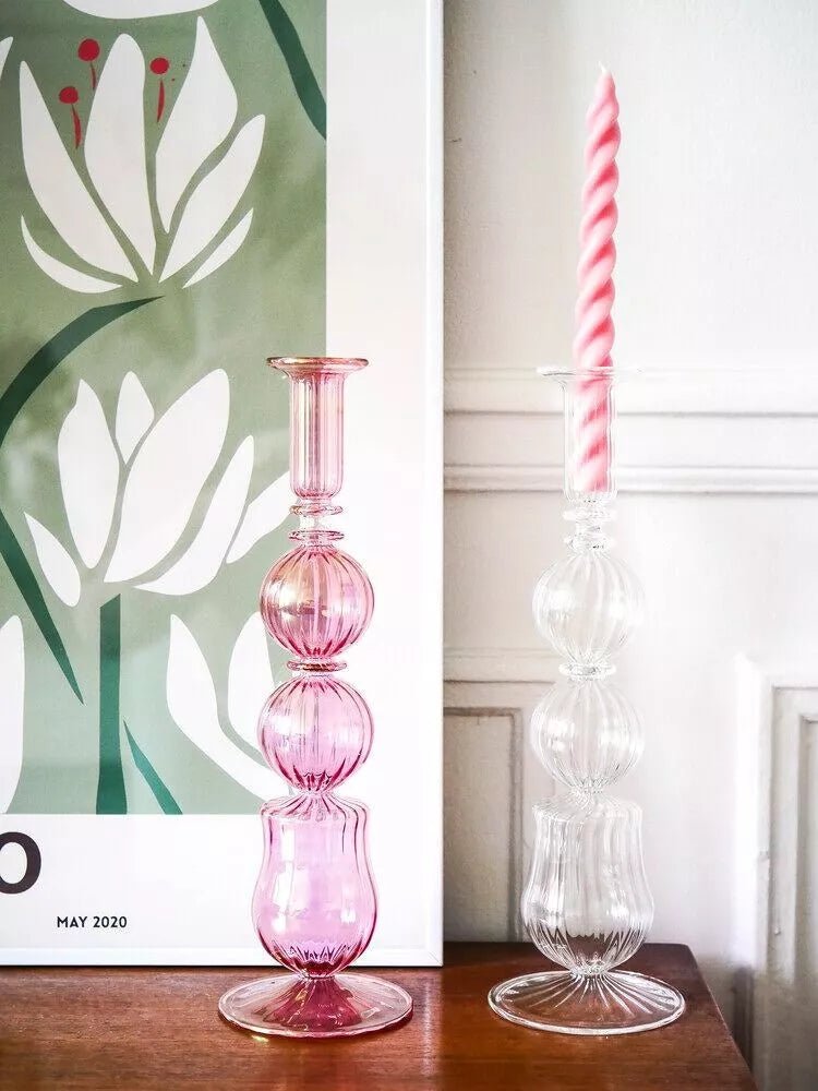 Habituari cylindrical glass Candle Holders Pink and Transparent