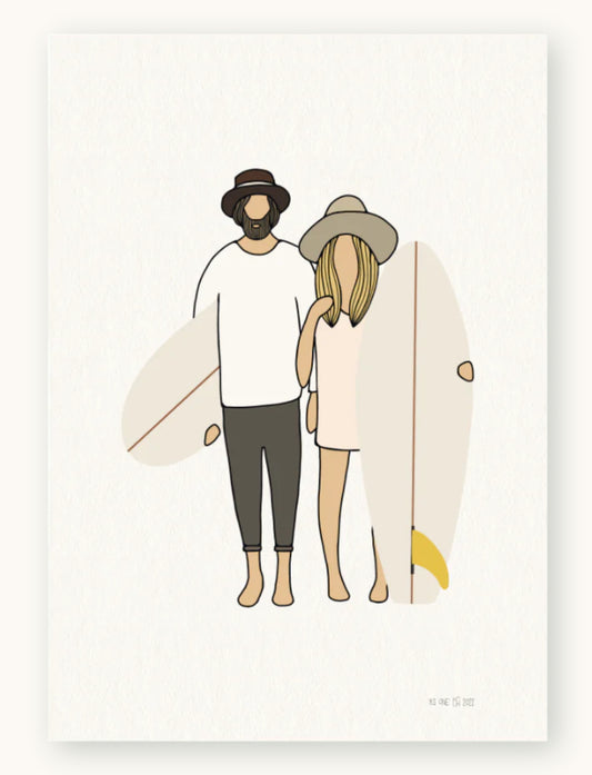 Surfing Couple Poster Bamboo Fiber