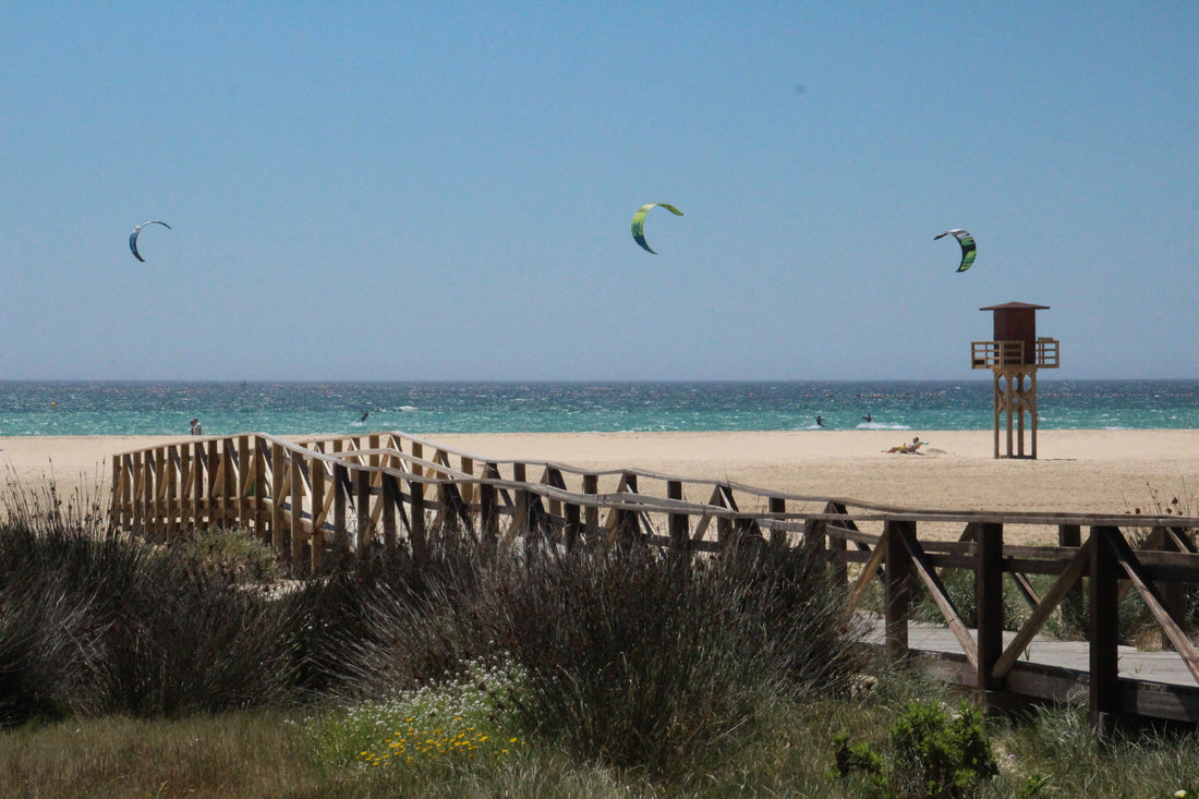 Los Lances Beach in Tarifa, with Kites flying