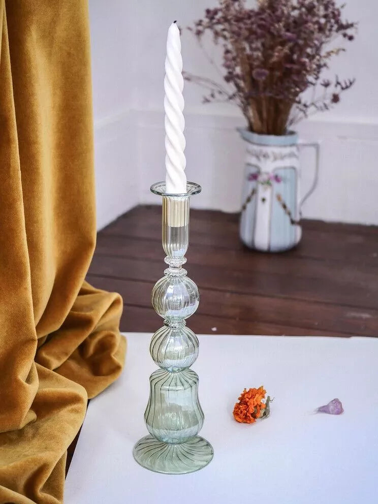 Artisanal candle holder in cylindrical recycled blown glass - Marly