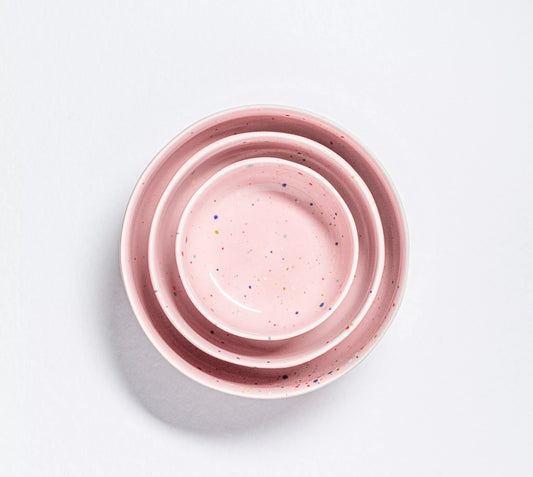 Ceramic Bowl - Pink with colored dots