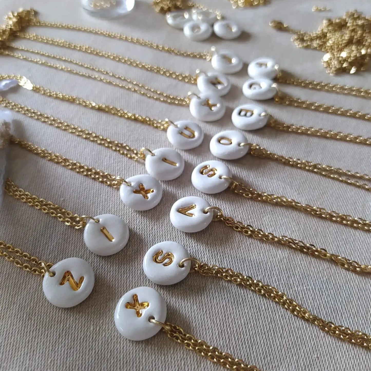 White Clay Initial Necklace Gold or Silver