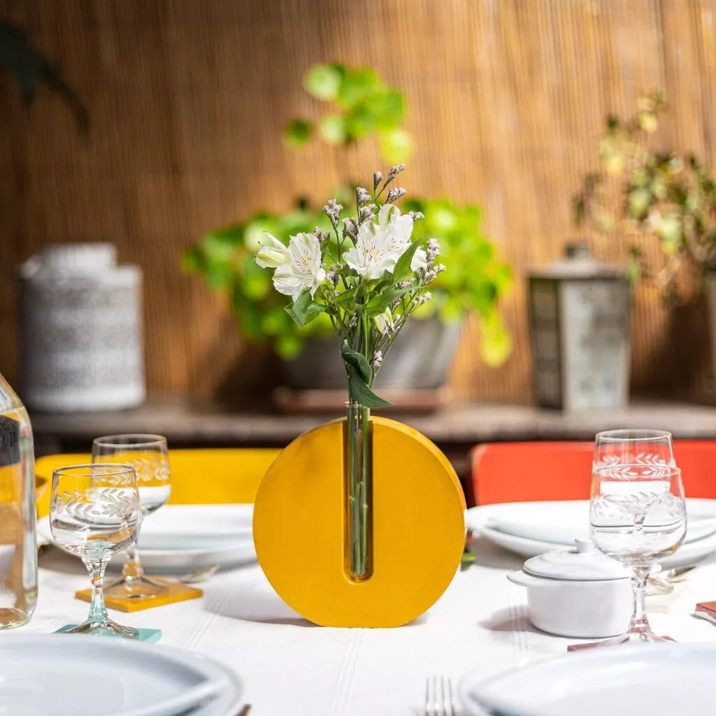 Decorated Table with Junny Yellow Vase