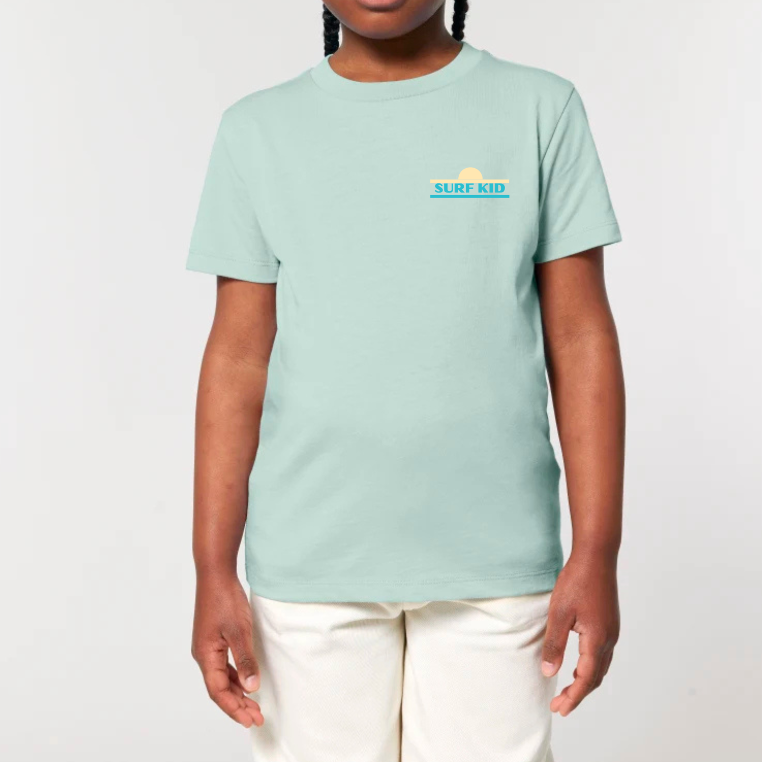 Organic Kid T-Shirt Surf Kid Front View Caribean Blue