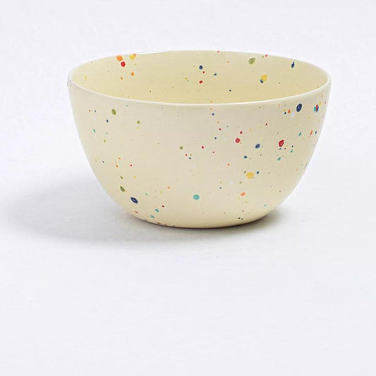 Ceramic Breakfast Bowl | Pale yellow with colored dots